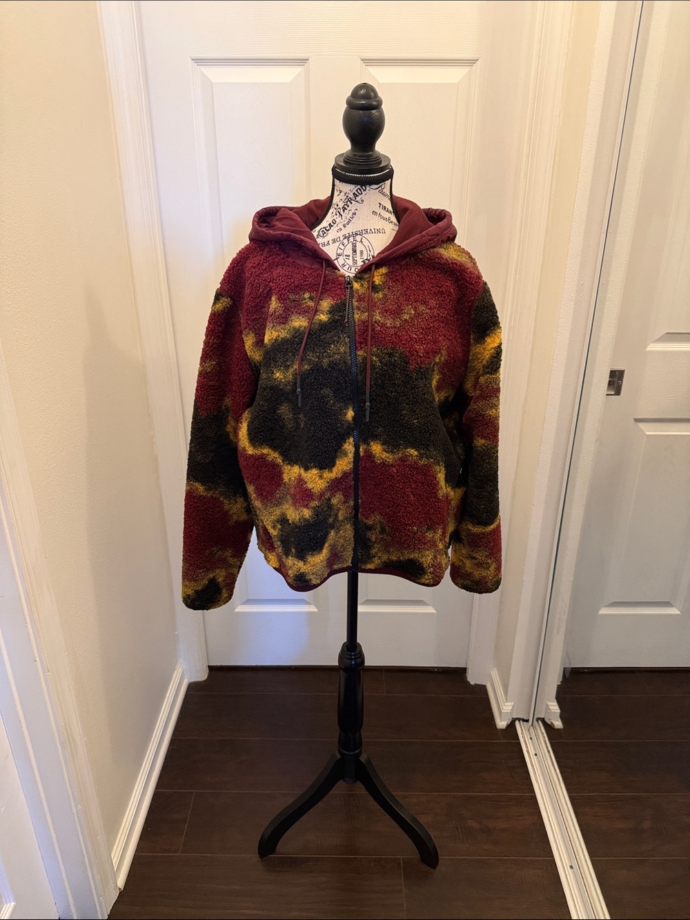 JoyLab Tie-Dye Sherpa Zip Hoodie - Burgundy, Black & Yellow